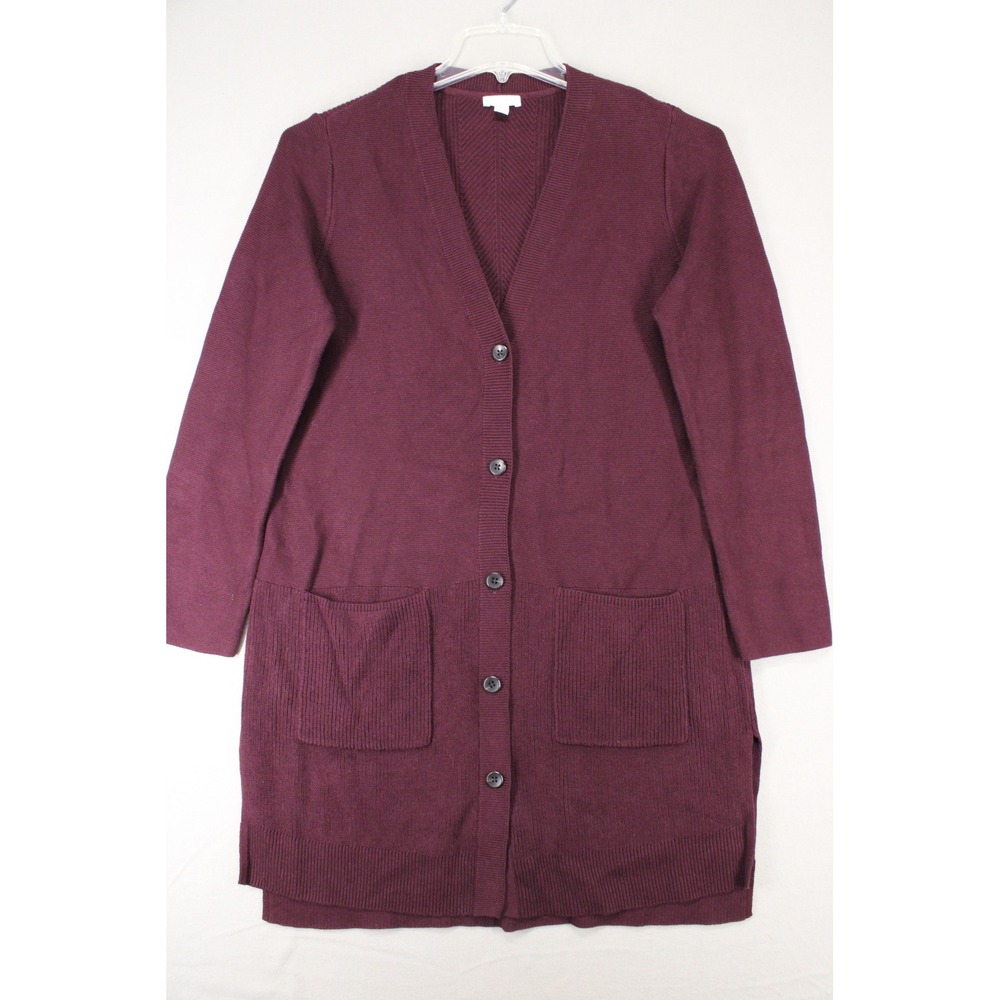 J. Jill Cardigan Sweater Petite Medium Burgundy Cotton Blend Longline Minimalist